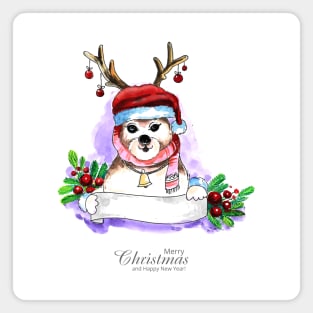 Puppy Christmas Watercolor hand Drawn Magnet